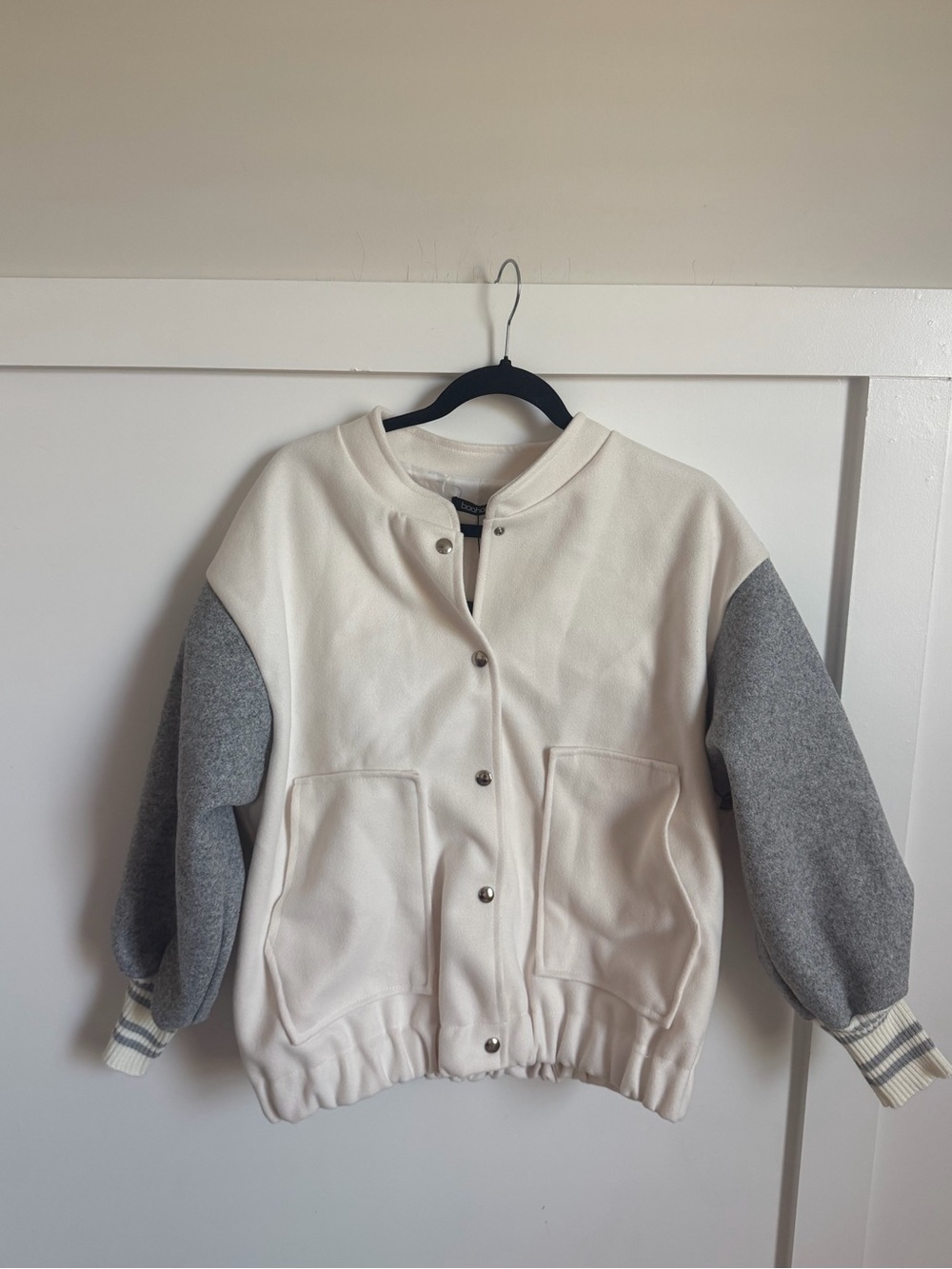 NWT BOHOO Cream and Gray Women's Bomber Jacket